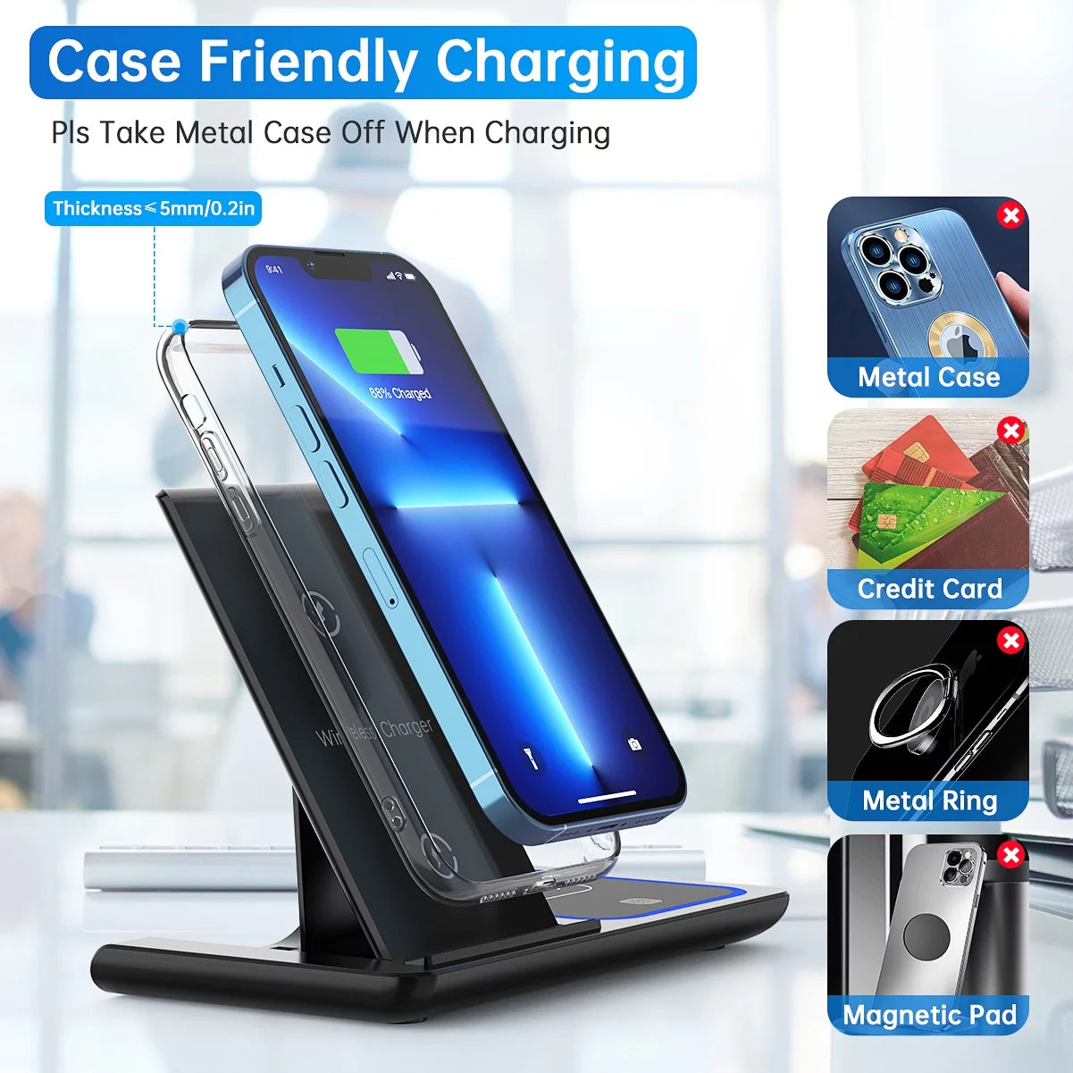 Wireless Charger, 18W Fast Iphone Charging Station for Iphone 16/15/14/13/12 /11/Pro Max/Plus, 3 in 1 Wireless Charging Stand for Iwatch Series SE 10/9/8/7/6/5/4/3, Airpods Pro/3/2 (W/ QC3.0 Adapter)